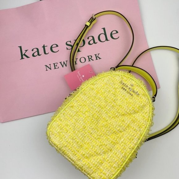 RARE NWT Kate Spade Yellow Tweed Mini Convertible Backpack